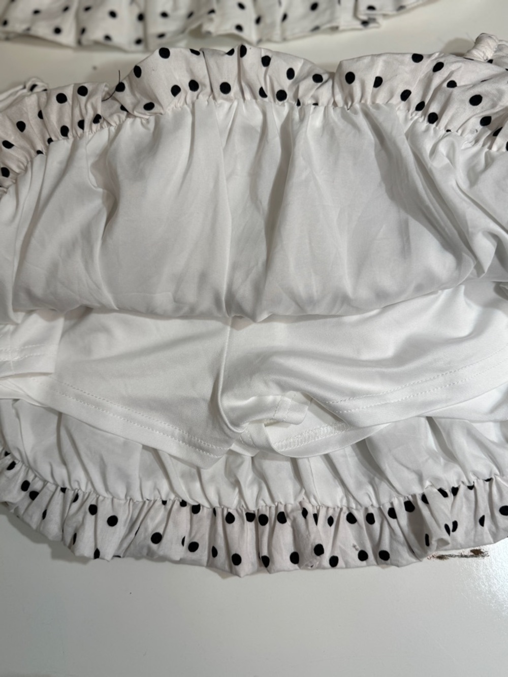 Off-Shoulder Black Dot Smocked Crop Top - Matching Bubble Skirt - Picture 4 of 5